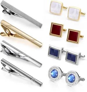 wynameleri Cufflink and Tie Clip Set for Men, 12 PCS Necktie Bars and Cuff Links Formal Business Dress Shirts Buttons Case Packed