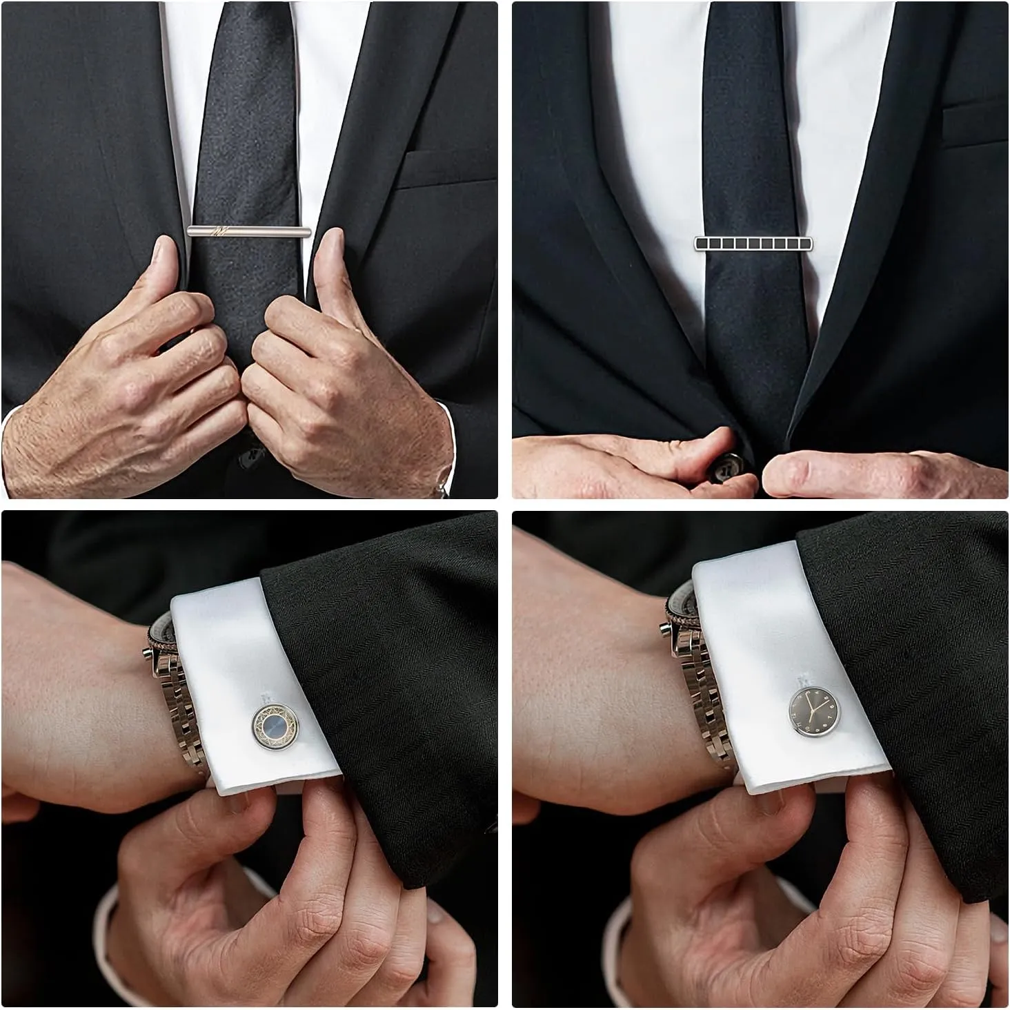 wynameleri Cufflink and Tie Clip Set for Men, 12 PCS Necktie Bars and Cuff Links Formal Business Dress Shirts Buttons Case Packed