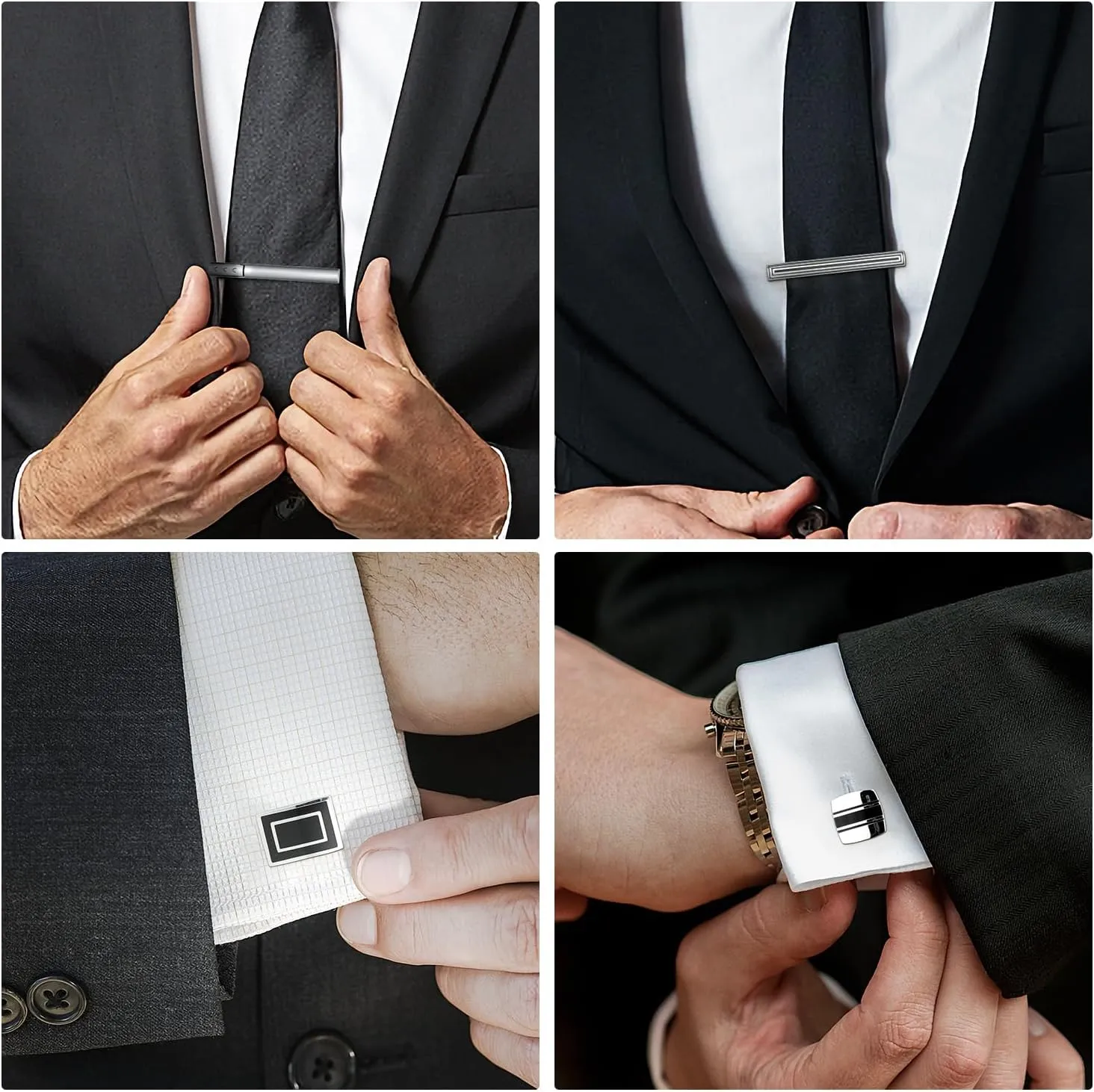 wynameleri Cufflink and Tie Clip Set for Men, 12 PCS Necktie Bars and Cuff Links Formal Business Dress Shirts Buttons Case Packed