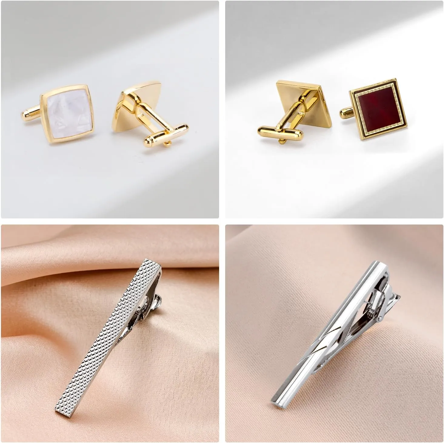 wynameleri Cufflink and Tie Clip Set for Men, 12 PCS Necktie Bars and Cuff Links Formal Business Dress Shirts Buttons Case Packed