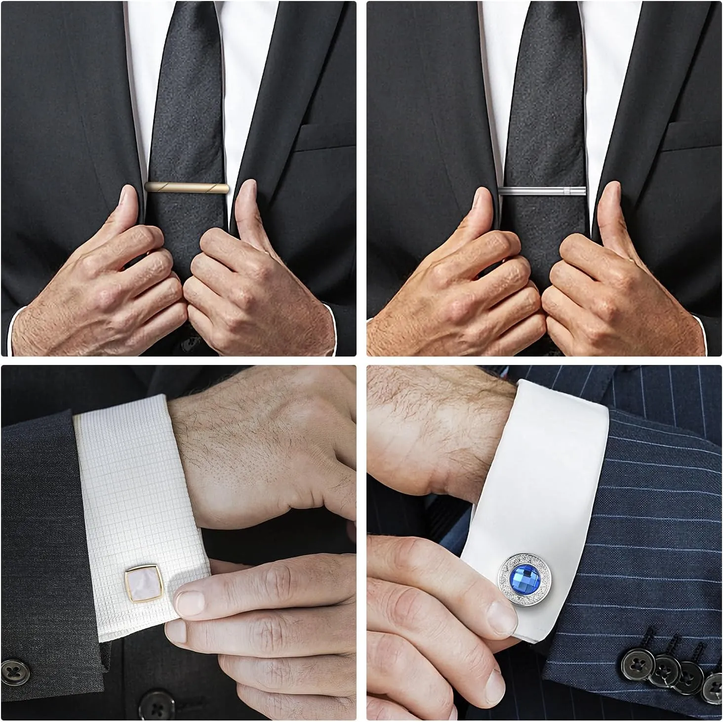 wynameleri Cufflink and Tie Clip Set for Men, 12 PCS Necktie Bars and Cuff Links Formal Business Dress Shirts Buttons Case Packed