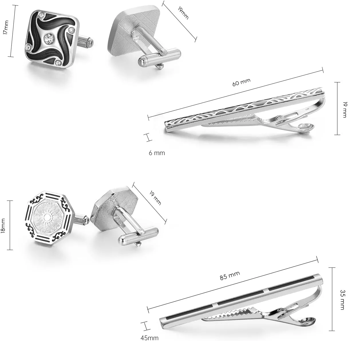 wynameleri Cufflink and Tie Clip Set for Men, 12 PCS Necktie Bars and Cuff Links Formal Business Dress Shirts Buttons Case Packed