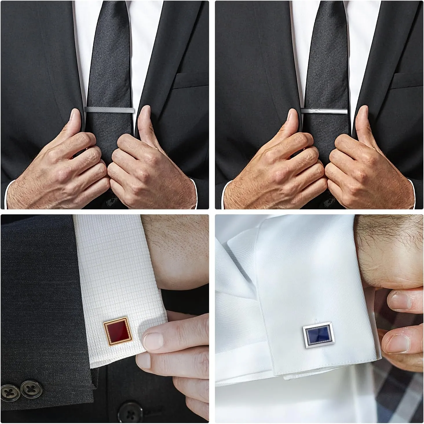 wynameleri Cufflink and Tie Clip Set for Men, 12 PCS Necktie Bars and Cuff Links Formal Business Dress Shirts Buttons Case Packed