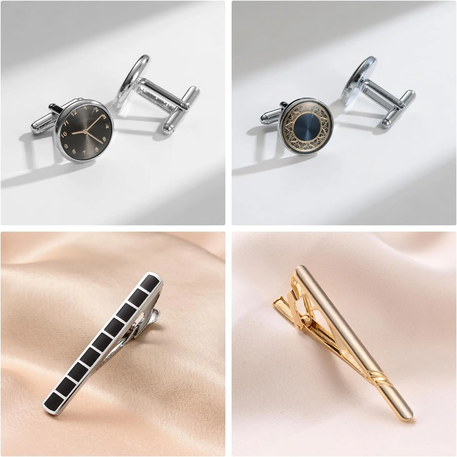 wynameleri Cufflink and Tie Clip Set for Men, 12 PCS Necktie Bars and Cuff Links Formal Business Dress Shirts Buttons Case Packed