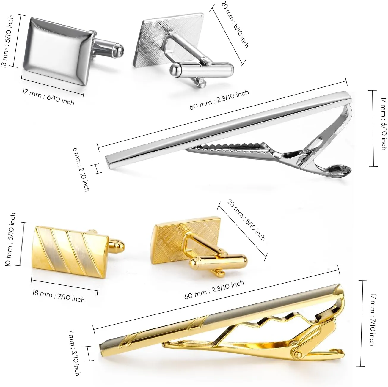 wynameleri Cufflink and Tie Clip Set for Men, 12 PCS Necktie Bars and Cuff Links Formal Business Dress Shirts Buttons Case Packed