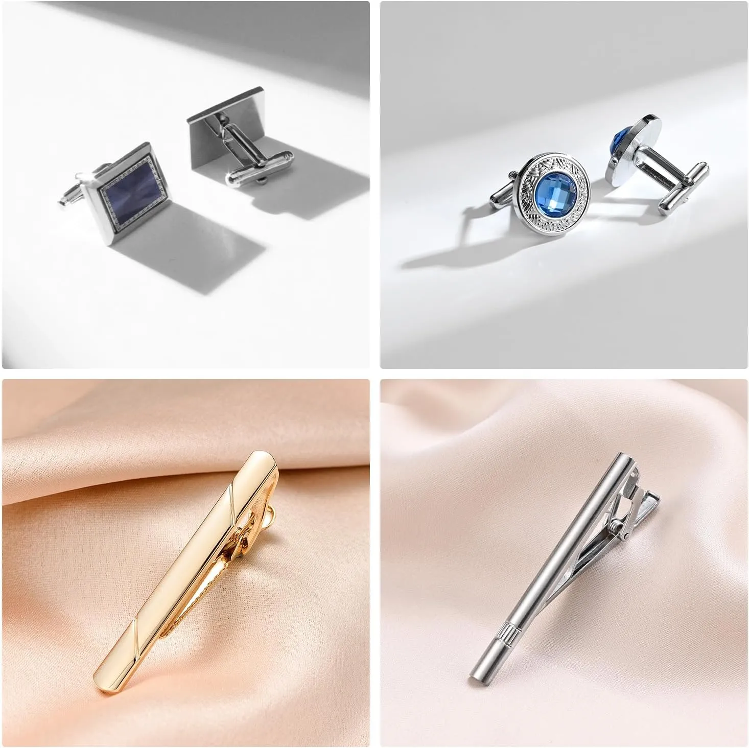wynameleri Cufflink and Tie Clip Set for Men, 12 PCS Necktie Bars and Cuff Links Formal Business Dress Shirts Buttons Case Packed
