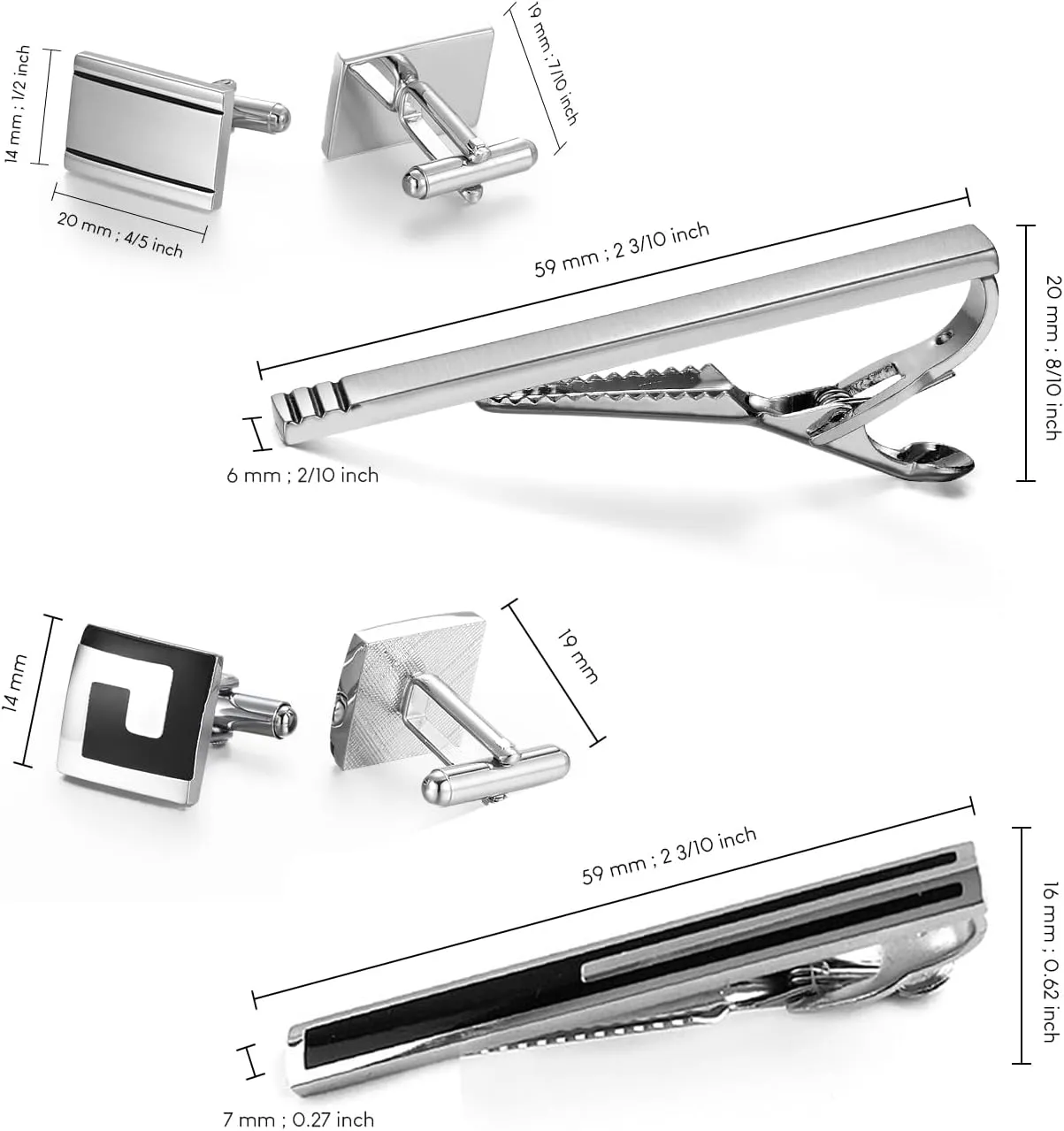 wynameleri Cufflink and Tie Clip Set for Men, 12 PCS Necktie Bars and Cuff Links Formal Business Dress Shirts Buttons Case Packed