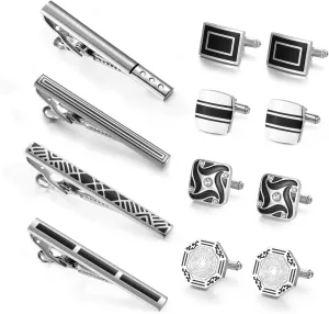 wynameleri Cufflink and Tie Clip Set for Men, 12 PCS Necktie Bars and Cuff Links Formal Business Dress Shirts Buttons Case Packed