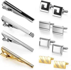 wynameleri Cufflink and Tie Clip Set for Men, 12 PCS Necktie Bars and Cuff Links Formal Business Dress Shirts Buttons Case Packed