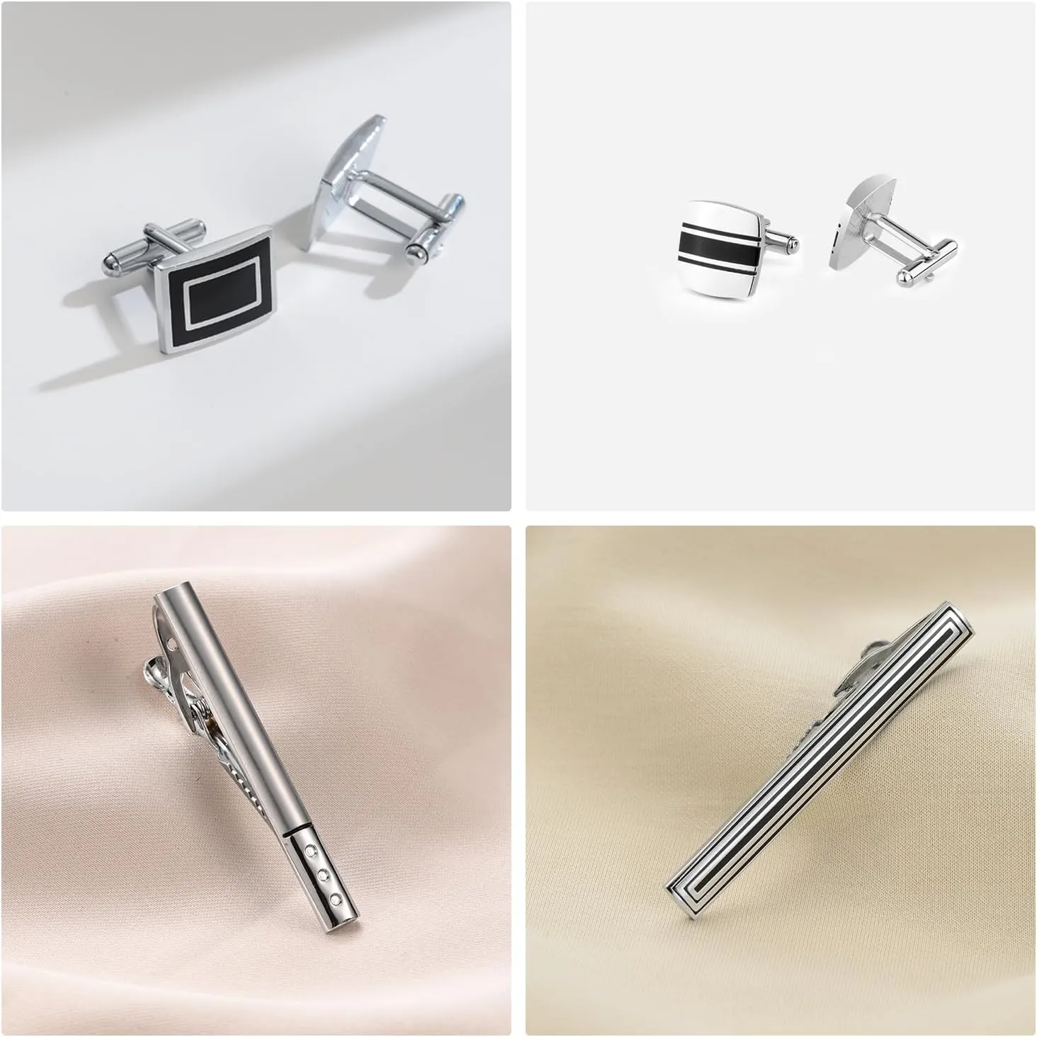 wynameleri Cufflink and Tie Clip Set for Men, 12 PCS Necktie Bars and Cuff Links Formal Business Dress Shirts Buttons Case Packed