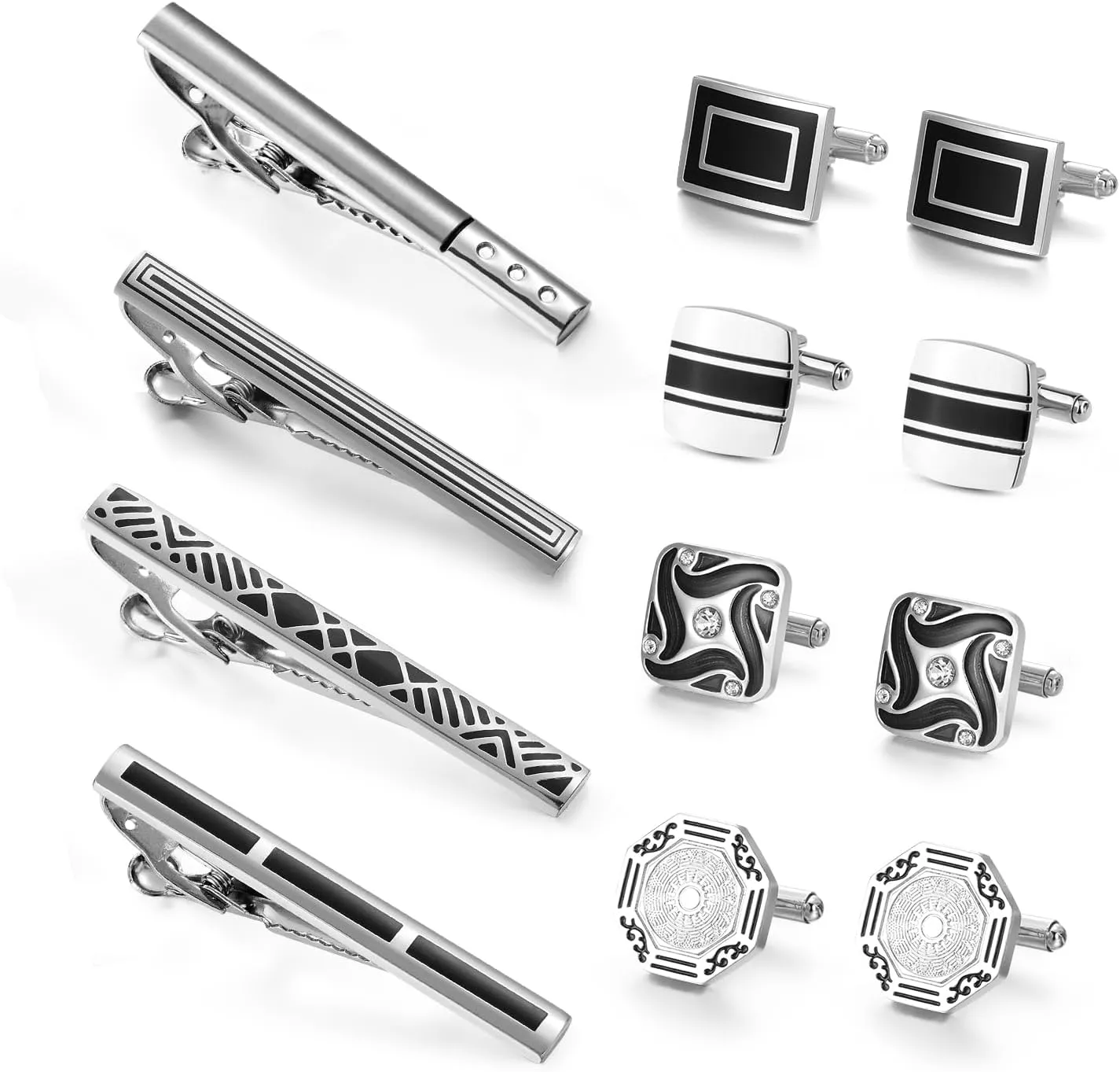 wynameleri Cufflink and Tie Clip Set for Men, 12 PCS Necktie Bars and Cuff Links Formal Business Dress Shirts Buttons Case Packed