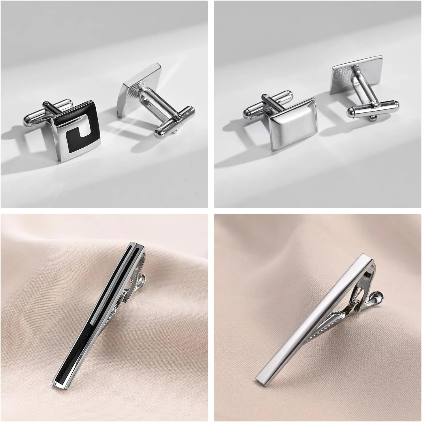wynameleri Cufflink and Tie Clip Set for Men, 12 PCS Necktie Bars and Cuff Links Formal Business Dress Shirts Buttons Case Packed