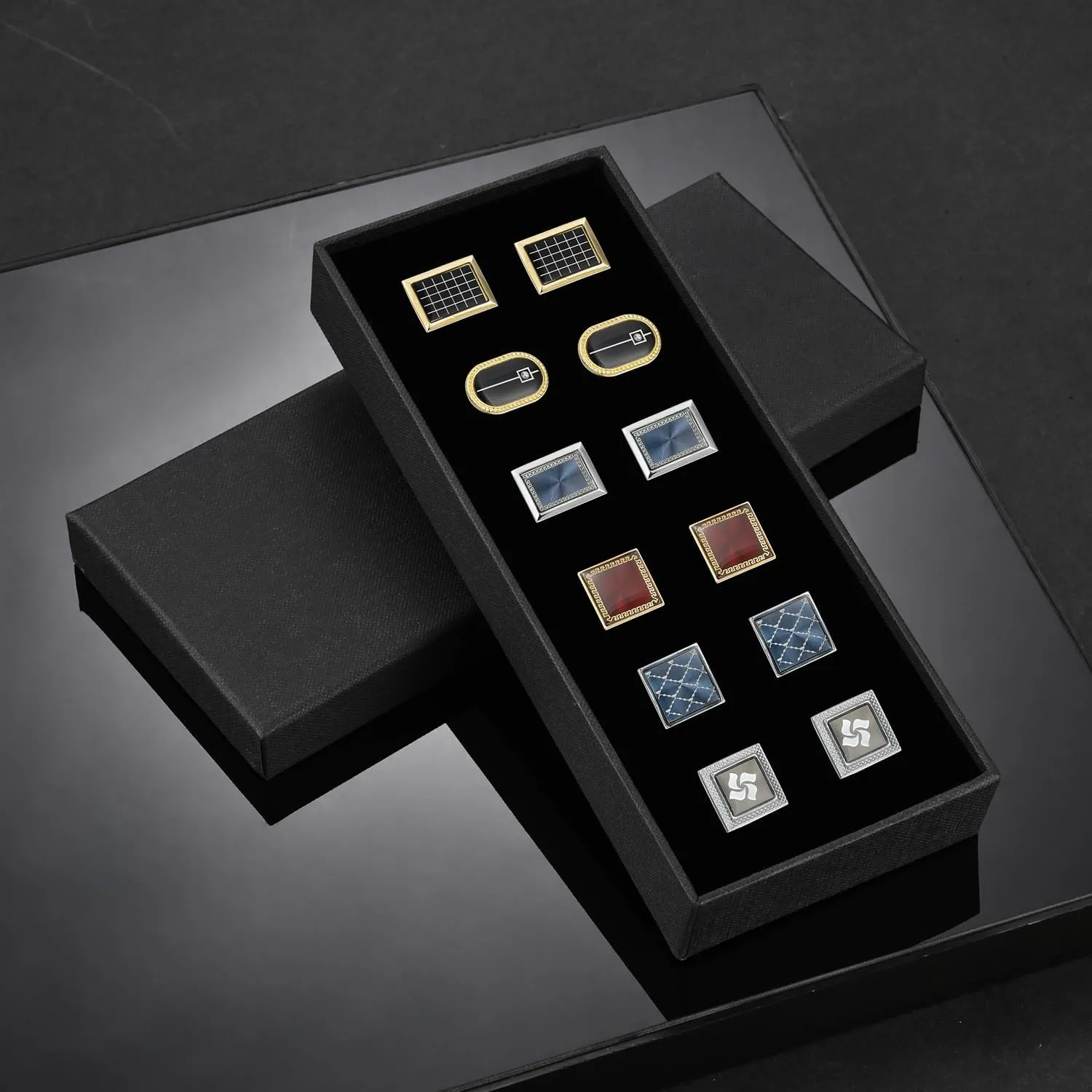 wynameleri Cufflinks Set 6 Pairs for Men, Business Formal Shirts Buttons Cuff Link Packed in Case
