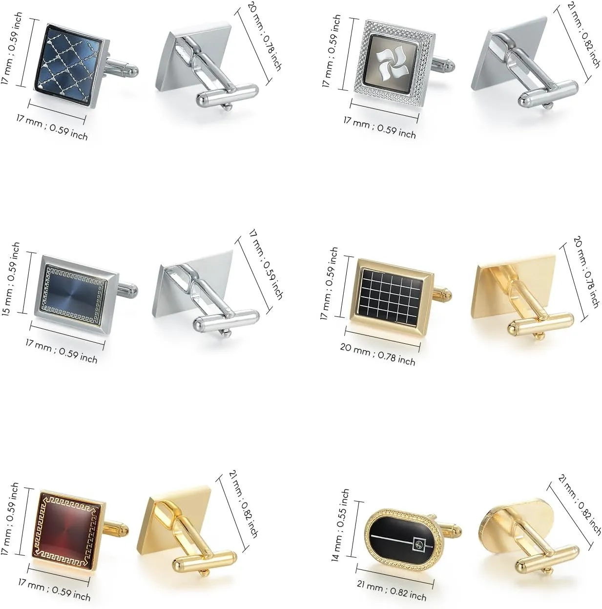 wynameleri Cufflinks Set 6 Pairs for Men, Business Formal Shirts Buttons Cuff Link Packed in Case