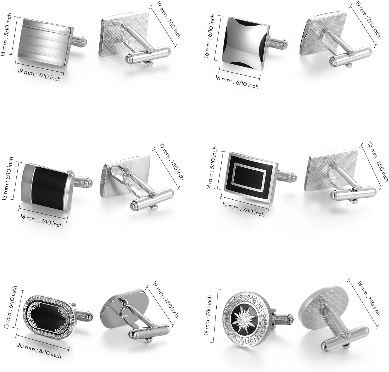 wynameleri Cufflinks Set 6 Pairs for Men, Business Formal Shirts Buttons Cuff Link Packed in Case