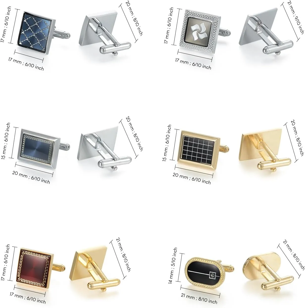 wynameleri Cufflinks Set 6 Pairs for Men, Business Formal Shirts Buttons Cuff Link Packed in Case