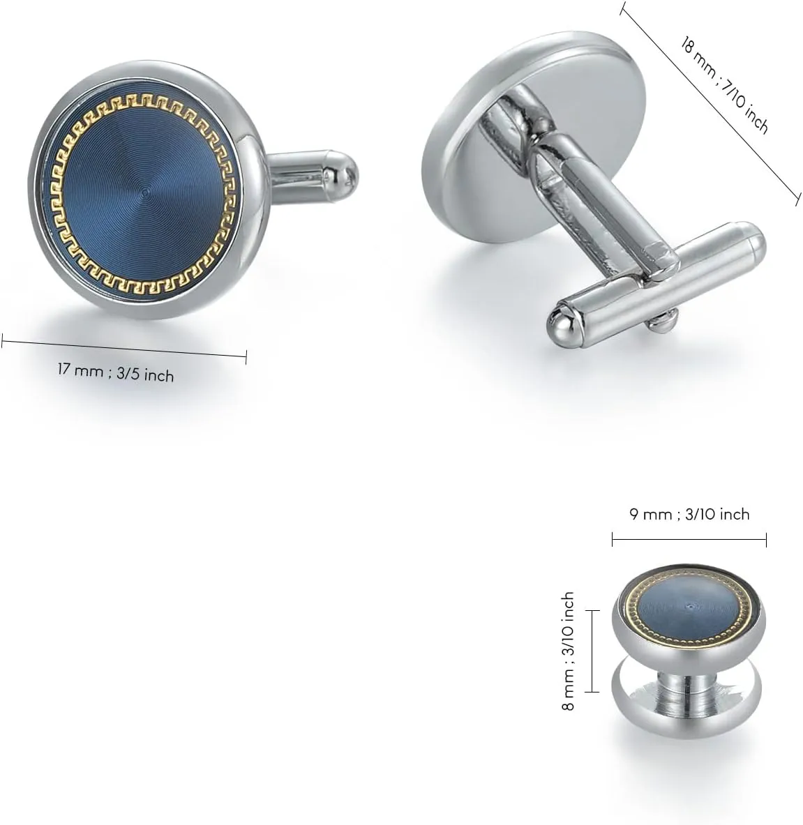 wynameleri Mens Cufflinks and Studs Set Blanks Round 4 Colors Shirt Tuxedo Buttons Packed in Cufflink Box for Business Wedding Jewelry