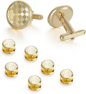 wynameleri Men's Jewelry Cufflinks and Studs for Tuxedo Shirts Round Buttons Set for Weddings, Business, Dinner