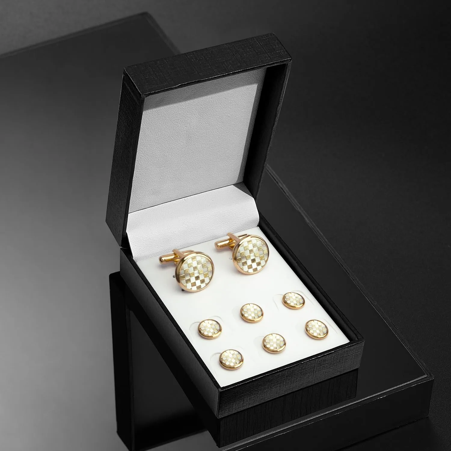wynameleri Men's Jewelry Cufflinks and Studs for Tuxedo Shirts Round Buttons Set for Weddings, Business, Dinner