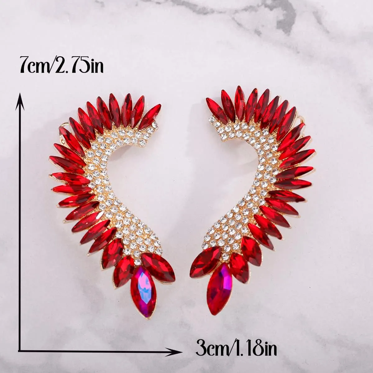 Xerling Personalized Statement Red Rhinestone Earrings Crystal Climber Crawler Boho Earrings for Women Bling Bridal Earrings for Wedding Prom (Red)