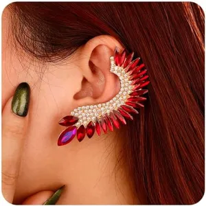 Xerling Personalized Statement Red Rhinestone Earrings Crystal Climber Crawler Boho Earrings for Women Bling Bridal Earrings for Wedding Prom (Red)