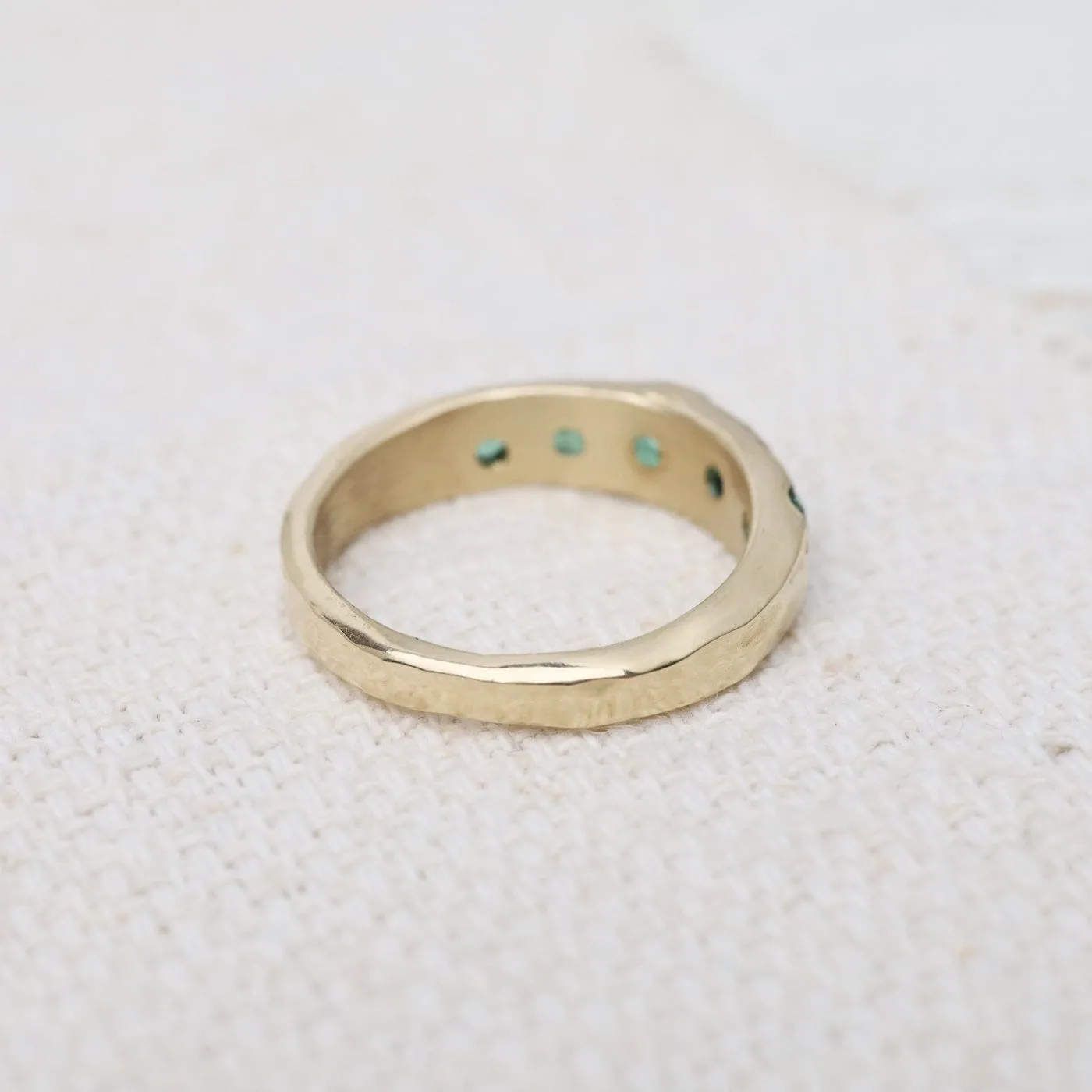 Yellow Gold 5 Stone Blue Green Tourmaline Band Ring