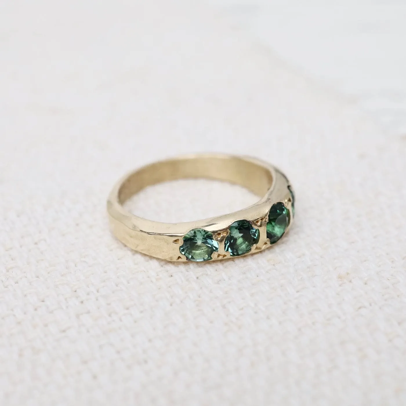 Yellow Gold 5 Stone Blue Green Tourmaline Band Ring