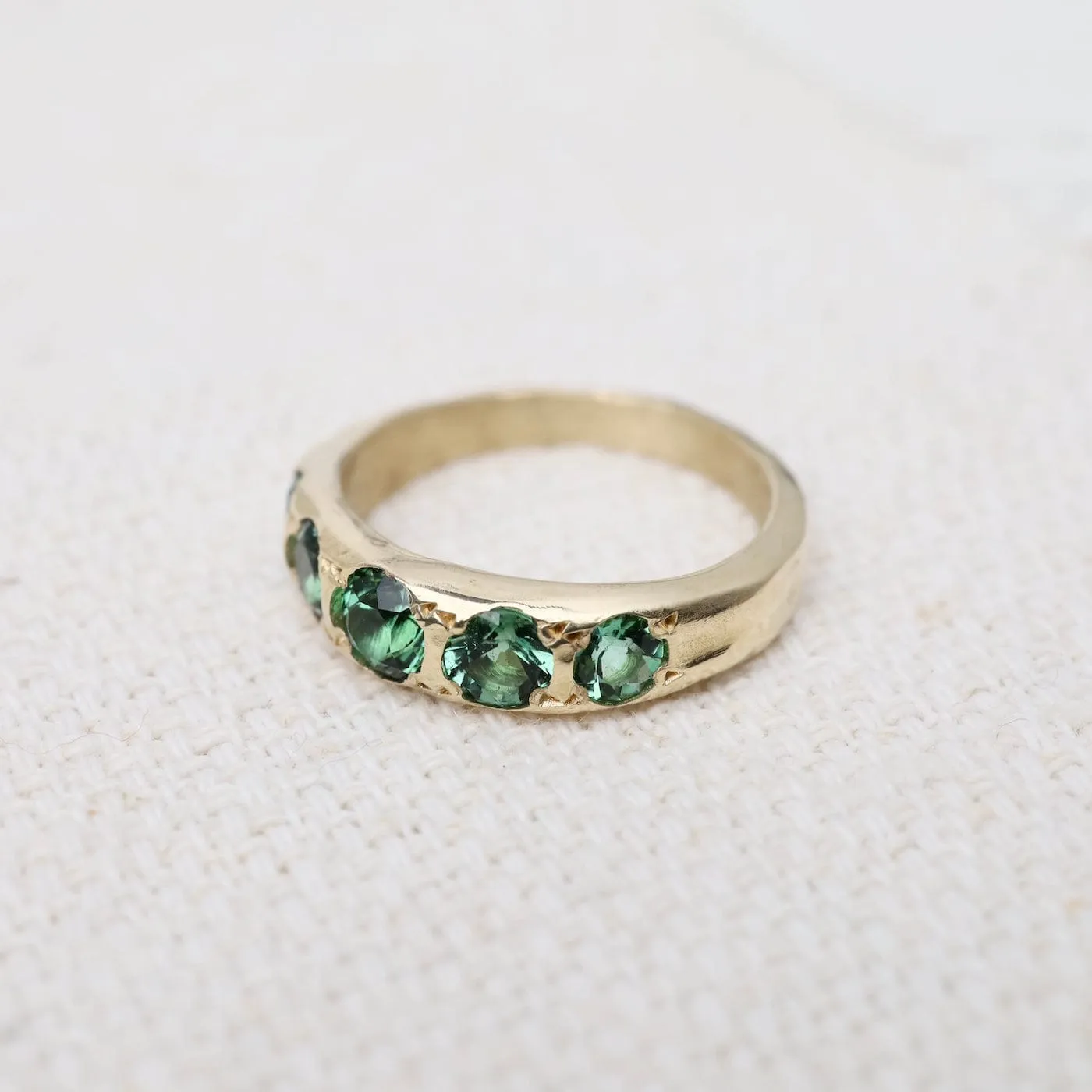 Yellow Gold 5 Stone Blue Green Tourmaline Band Ring