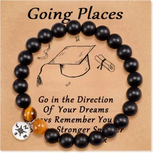 YELUWA Graduation Gifts for Him/Her 2025, College High School Graduation Gifts, Natural Stone Compass/Heart Bracelets for Senior Class of 2025 Women Men Girl with Wish Card Jewelry Gift Box