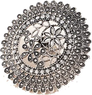 YERTTER Vintage Boho Women Rings Statement Rhinestone Big Roud Crystal Ring Adjustable Expandable Open Wrap Ring Stylish Indian Hand Accessories for Women Party Gift