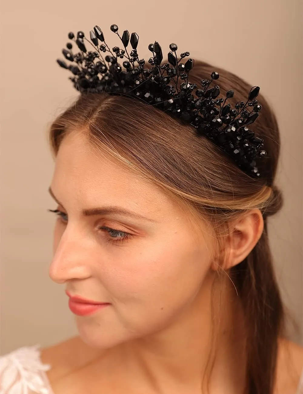 YERTTER Vintage Wedding Pearl Beads Crystal Tiara Hair Crown Handmade Bride Hair Band Bridal Greek Goddess Pearl Head Pieces for Wedding Prom Birthday Party