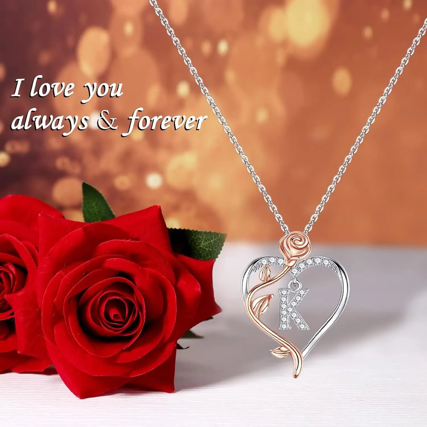 Yesteel Rose Heart Initial Necklaces Gifts for Women Teen Girls, Rose Love Heart Letter Pendant Necklace Jewelry Mothers Day Valentines Anniversary Birthday Gifts for Her Women Wife Girlfriend