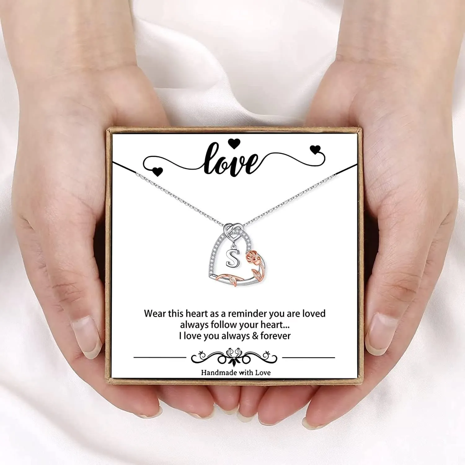 Yesteel Rose Heart Initial Necklaces Gifts for Women Teen Girls, Silver Plated Heart Initial Letter Pendant Necklace Jewelry Valentines Mothers Gifts for Her Girlfriend Wife Mom