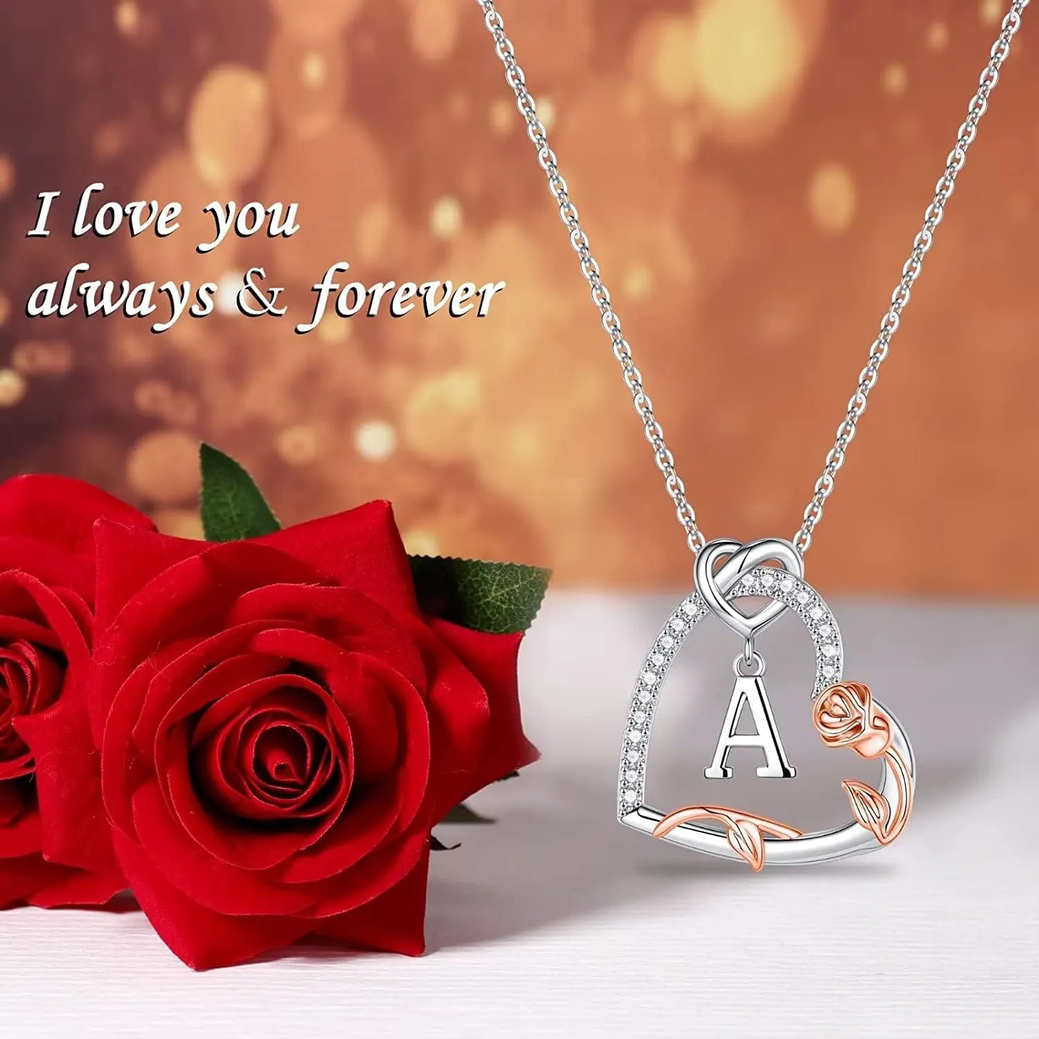 Yesteel Rose Heart Initial Necklaces Gifts for Women Teen Girls, Silver Plated Heart Initial Letter Pendant Necklace Jewelry Valentines Mothers Gifts for Her Girlfriend Wife Mom
