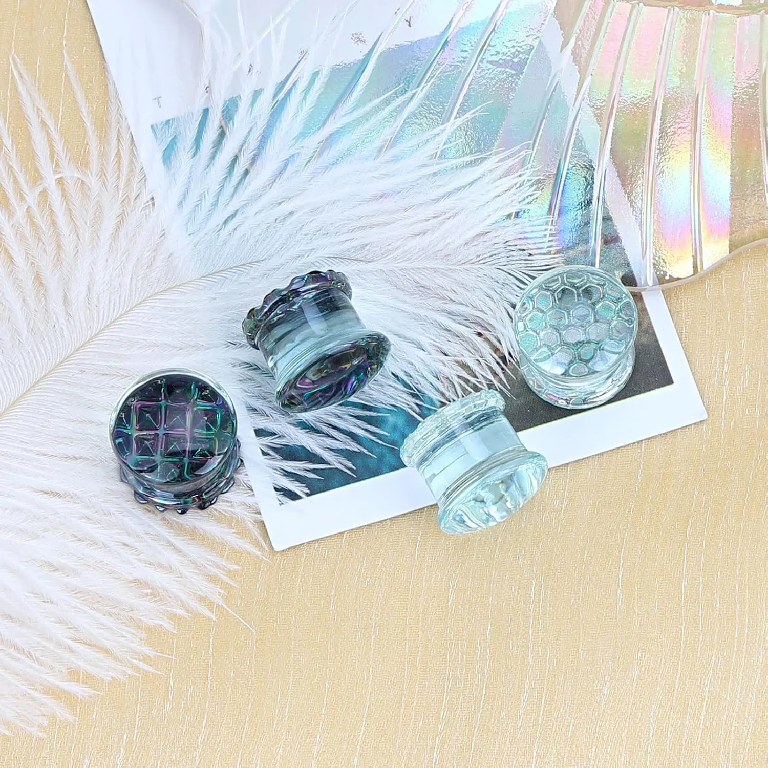 YOFANST 2 Pairs Glass Ocean Jellyfish Ear Tunnels Plugs Double Flared Expander Piercing Gauge 2g-5/8