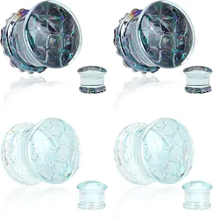 YOFANST 2 Pairs Glass Ocean Jellyfish Ear Tunnels Plugs Double Flared Expander Piercing Gauge 2g-5/8