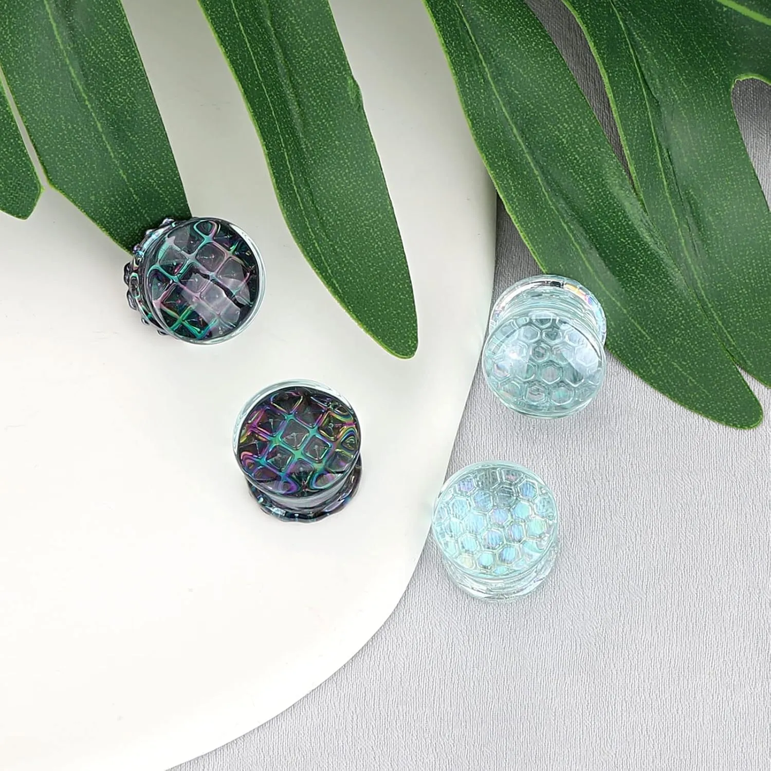 YOFANST 2 Pairs Glass Ocean Jellyfish Ear Tunnels Plugs Double Flared Expander Piercing Gauge 2g-5/8