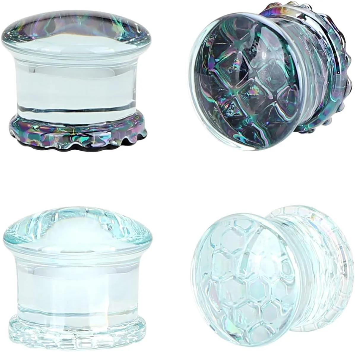YOFANST 2 Pairs Glass Ocean Jellyfish Ear Tunnels Plugs Double Flared Expander Piercing Gauge 2g-5/8