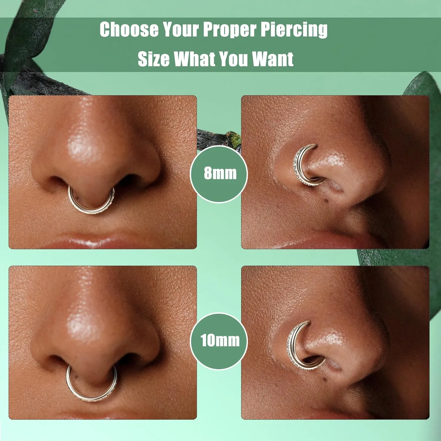 ZHDCC Nose Ring Hoop 3Pcs Surgical Steel Hoop Nose Rings 18G/20G Hinged CZ Nose Piercing Jewelry 14K Gold 8MM/10MM Septum Clicker Lip Rings Helix Rook Tragus Daith (16 gauge