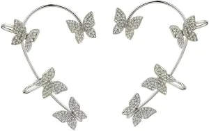 Zircon Butterfly Earrings for Women 1Pairs No Piercing Butterfly Ear Cuff Wrap Crawler Earrings,Shiny Ear Cuff Butterfly Earrings Crystal Butterfly Tassel Zircon Earrings