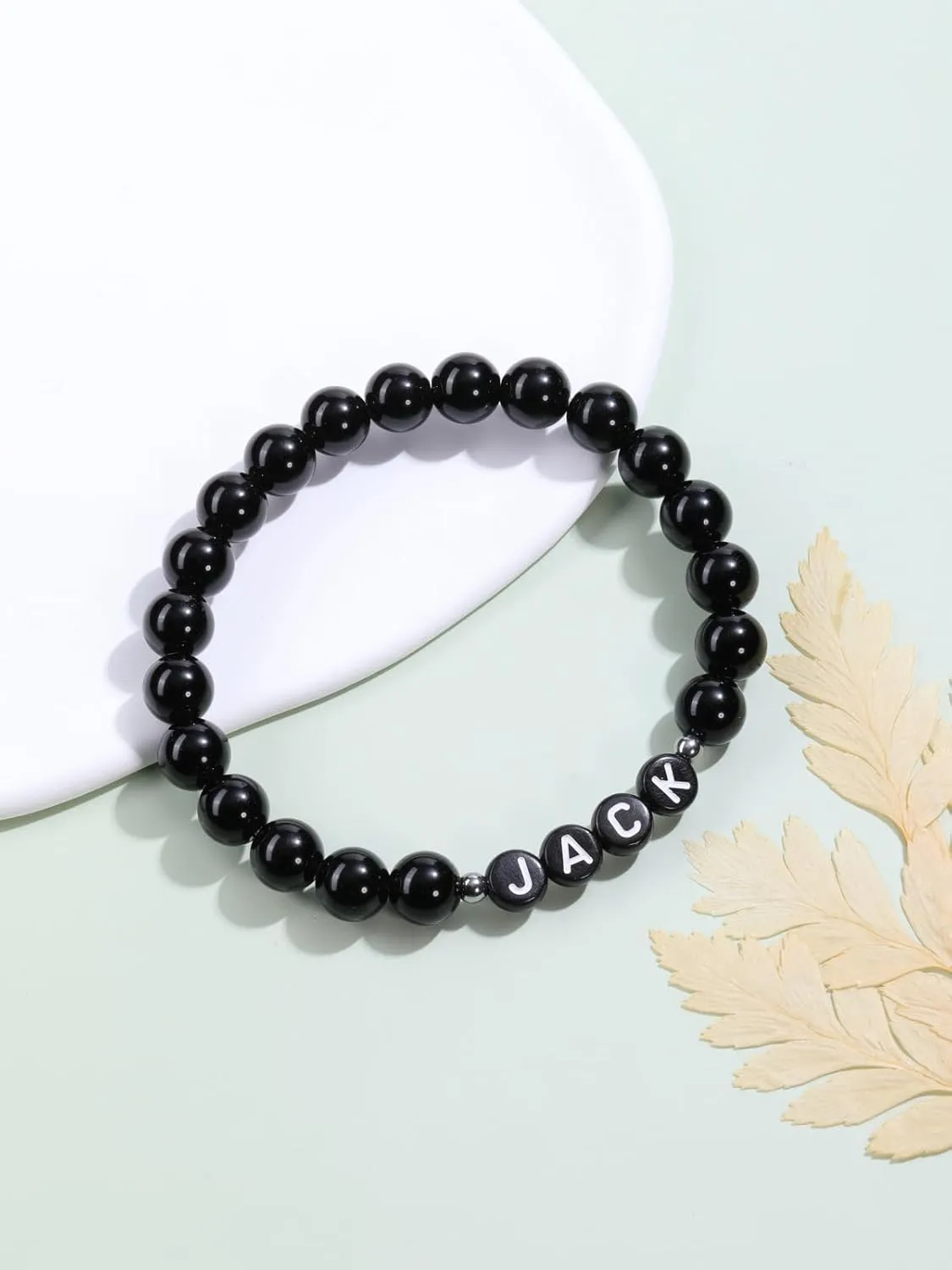 Zysta Personalized Beads Bracelets for Men Customized Gemstone Beads Bracelet with Name Text Custom Initial Chakra Stone Stretch Bracelet Custom ID Family Names Jewelry for Men Women