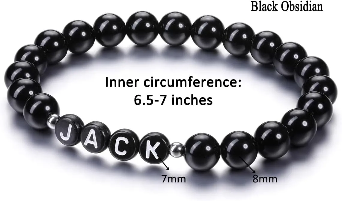 Zysta Personalized Beads Bracelets for Men Customized Gemstone Beads Bracelet with Name Text Custom Initial Chakra Stone Stretch Bracelet Custom ID Family Names Jewelry for Men Women